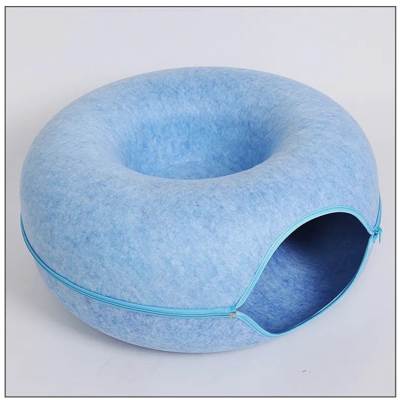 Donut Cat Bed Interactive Tunnel Pet Felt Indoor  House Kitten Training Toy