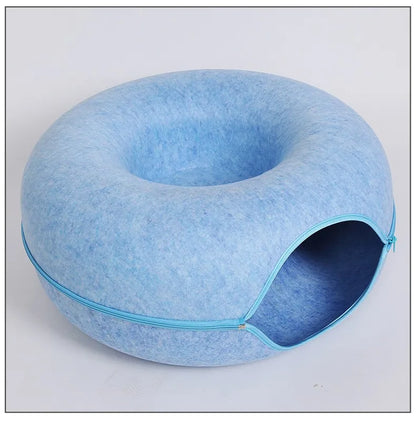 Donut Cat Bed Interactive Tunnel Pet Felt Indoor  House Kitten Training Toy