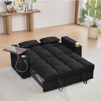 Sleeper Sofa Bed with Adjustable Backrest,, Side Table & USB/-C Ports