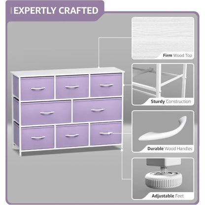 Dresser with 8 Drawers Steel Frame, Wood Top & Handle, Fabric Bins