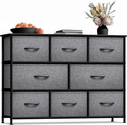 Dresser with 8 Drawers Steel Frame, Wood Top & Handle, Fabric Bins
