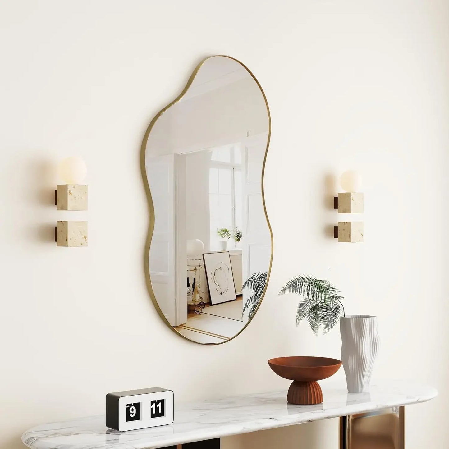 Mirror Decorative, 20x36" Antique-Gold Asymmetrical Abstract Mirrors