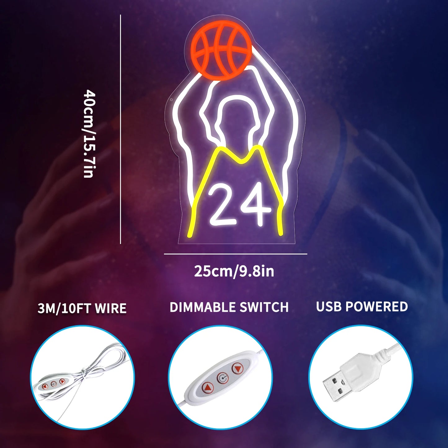 Dimmable LED Neon Sign for Wall Decoration, Sports Basketball Sign