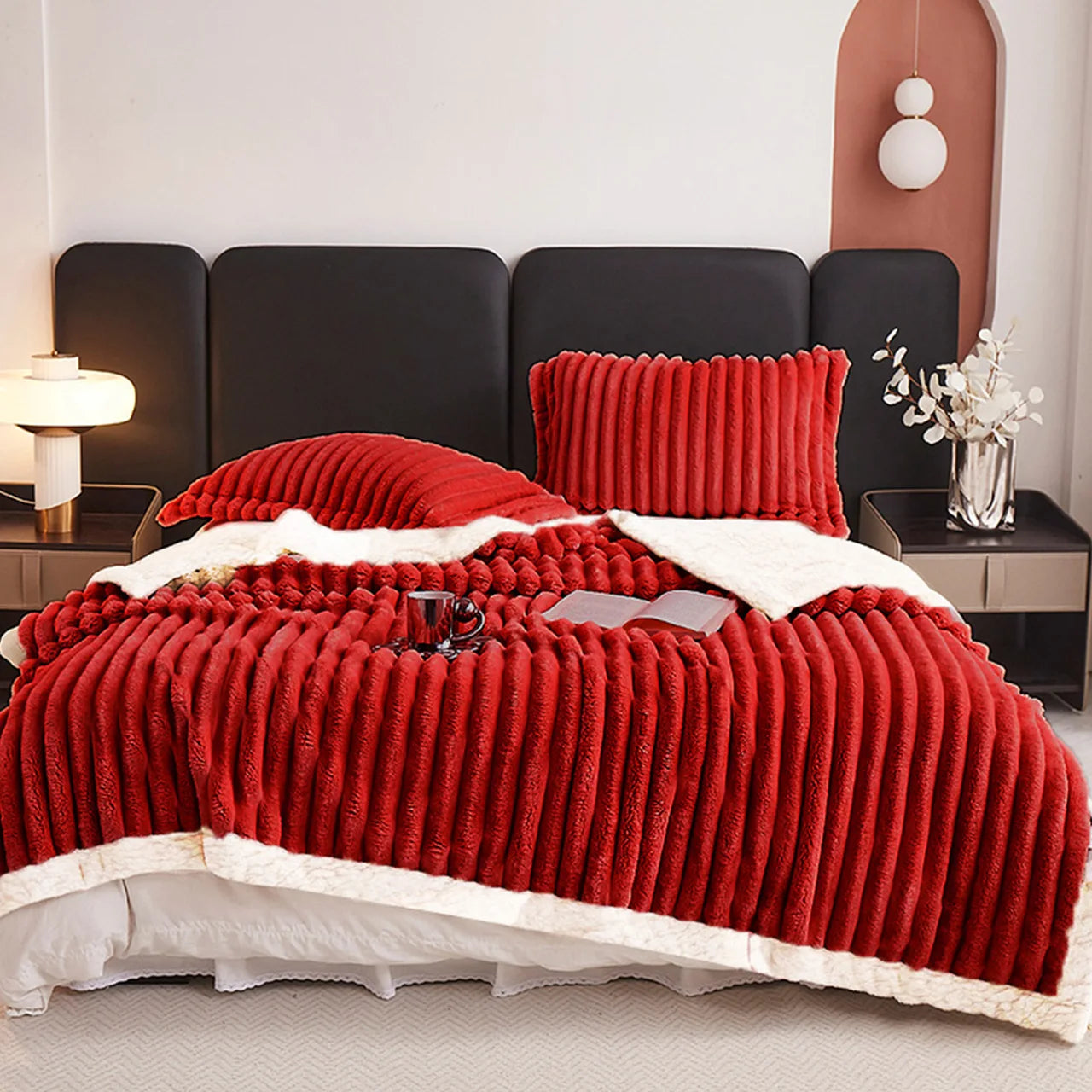 1pc Weighted Fleece Blanket -Soft, Warm, Throw for Bedroom, Car, Sofa,8lbs With Sherpa