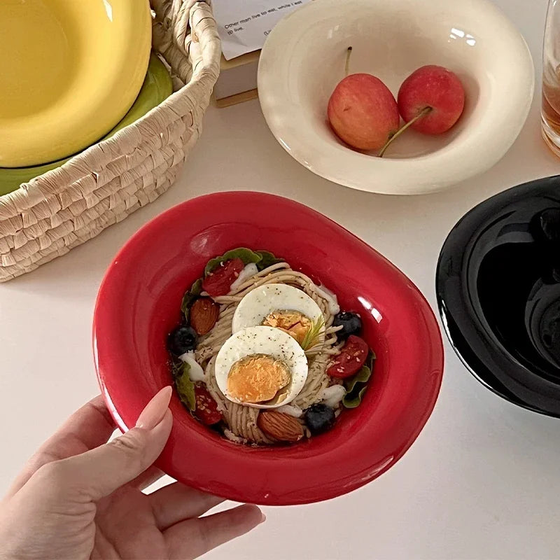 Ins Ceramic Saucer Korean Style Dessert Yogurt Oats Bowl Cream Color Fruit