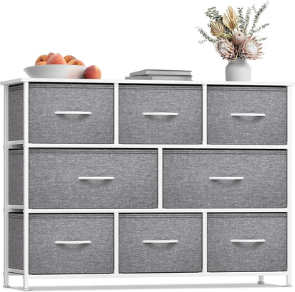 Dresser with 8 Drawers Steel Frame, Wood Top & Handle, Fabric Bins