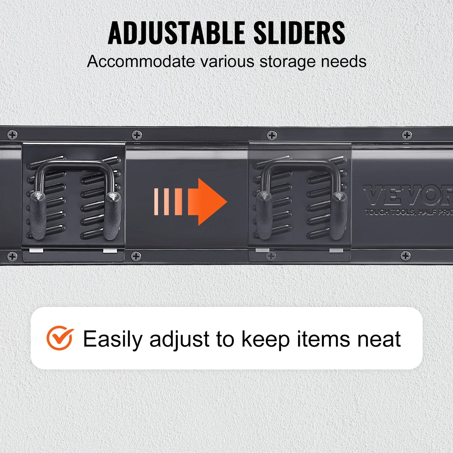 Wall Mount Heavy Duty Storage Rack W/ Adjustable Hook Rails for Shovels Trimmers Hose