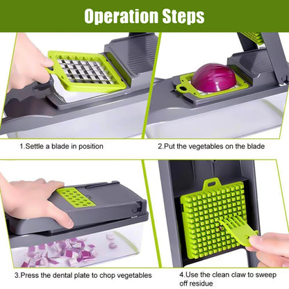 14 in 1 Multifunctiona Manual Chopper, Potato Cut Shredder Kitchen Gadget