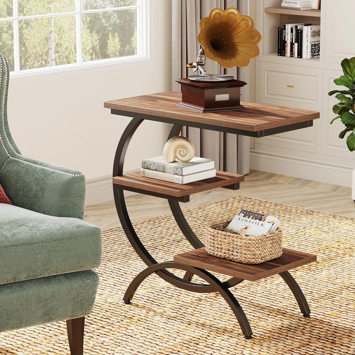 C-Shaped End Table, 3-Tier Small Table
