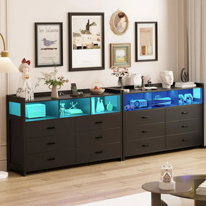 Wooden Dresser,6 Draws with Power Strip