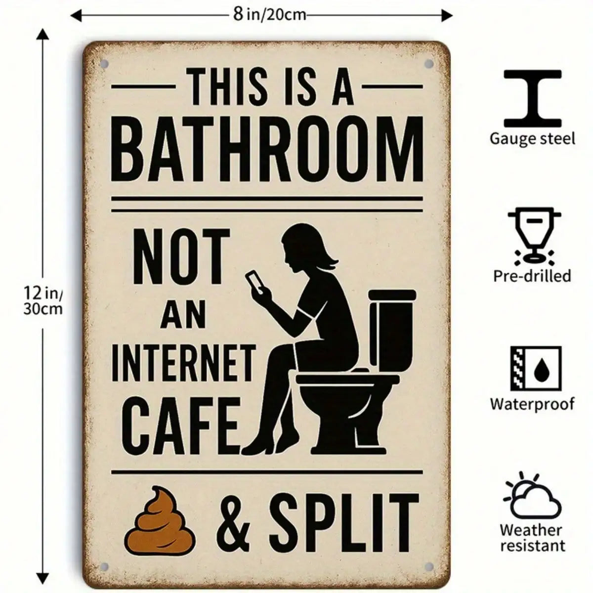 1PC Tin Sign Bathroom Humor - Vintage Style Wall Art