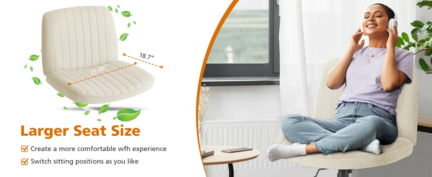 Adjustable Swivel Cross Legged Armless Wide Desk Chair