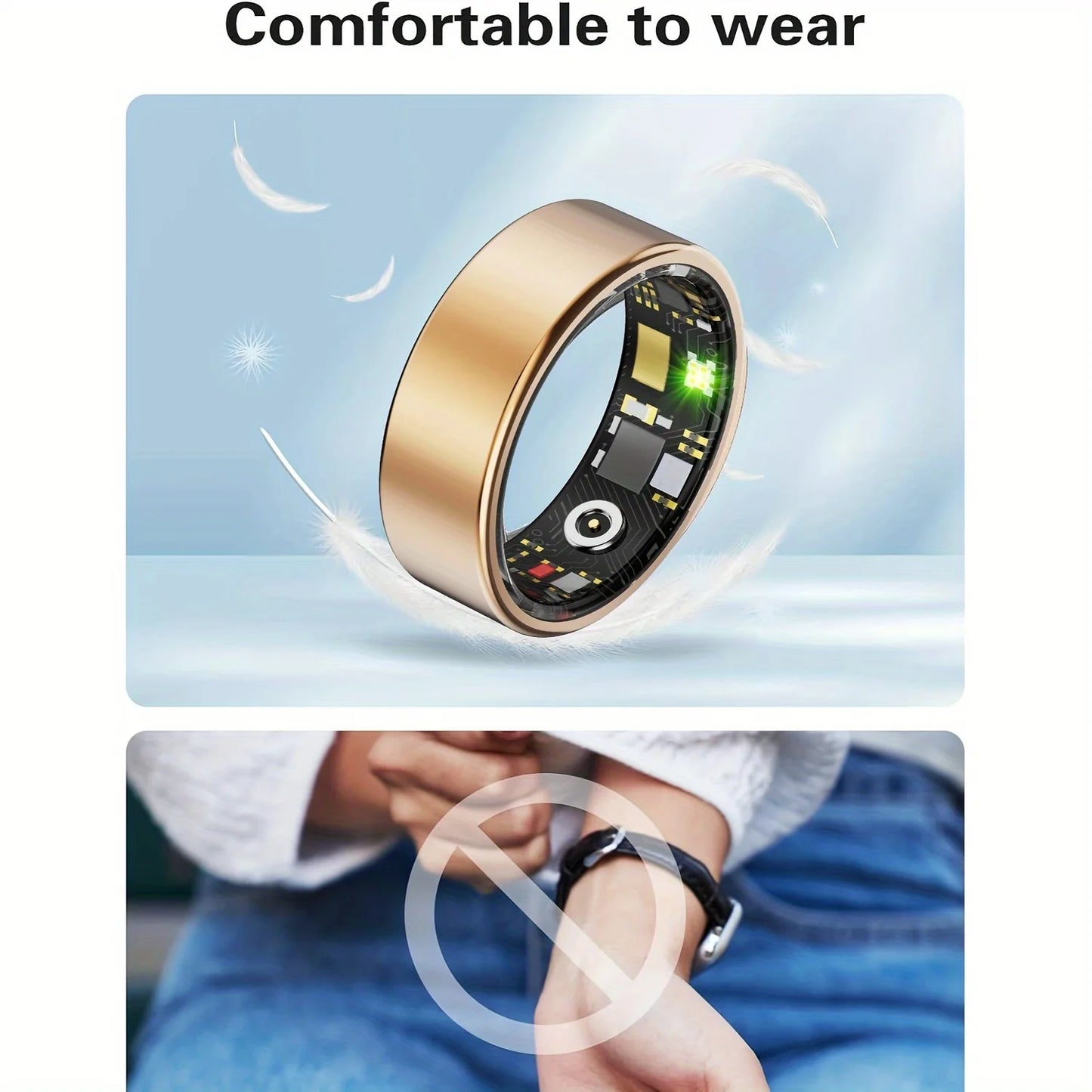 Smart ring, sleep tracking, motion monitoring, compatible with iPhone and Android