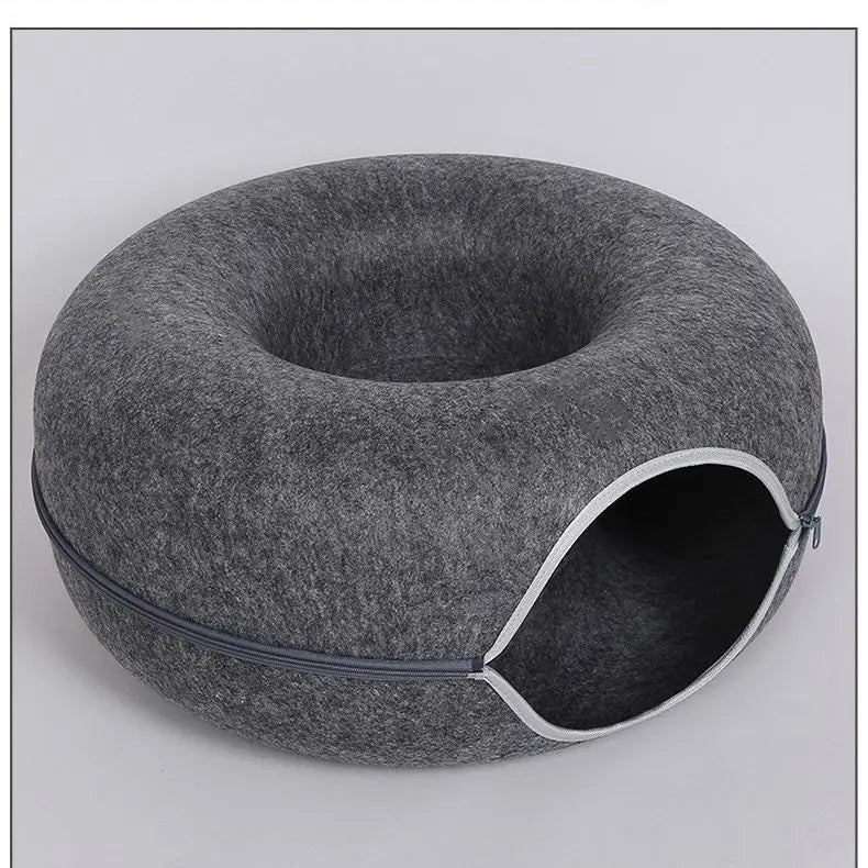 Donut Cat Bed Interactive Tunnel Pet Felt Indoor  House Kitten Training Toy