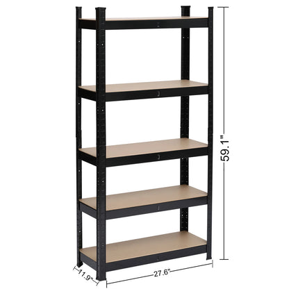 5 Tier Heavy Duty Black Metal Shelving Garage Storage