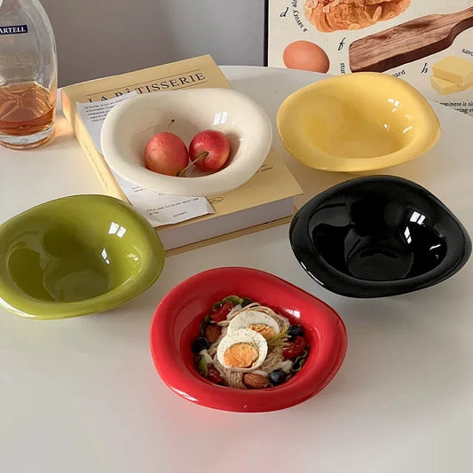 Ins Ceramic Saucer Korean Style Dessert Yogurt Oats Bowl Cream Color Fruit