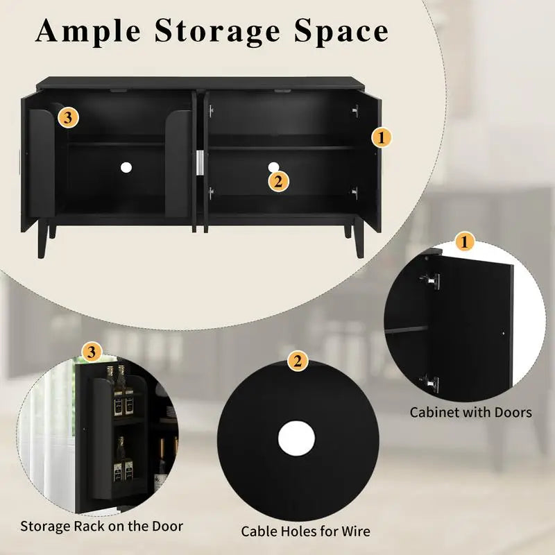 Storage Cabinet 4 Doors with Adjustable Shelves,Black Organizer
