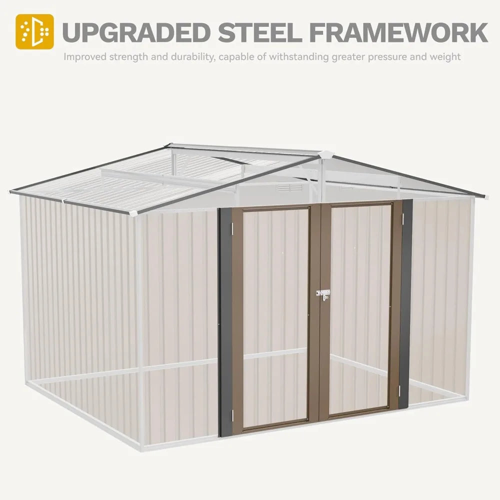 10x8ft Metal Outdoor Storage Shed, Waterproof  Unit with Lockable Door and Vents,