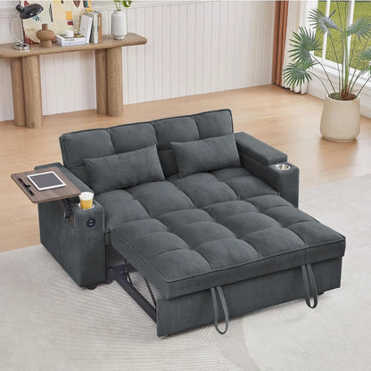 Sleeper Sofa Bed with Adjustable Backrest,, Side Table & USB/-C Ports