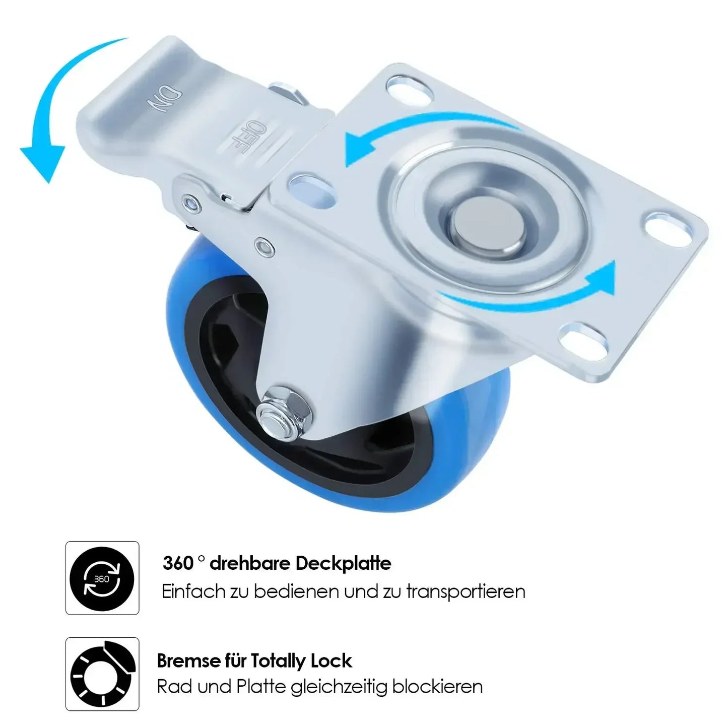 Fixkit 4x 100mm Swivel Castors with Brake Heavy Duty Castors 150kg Per Castor