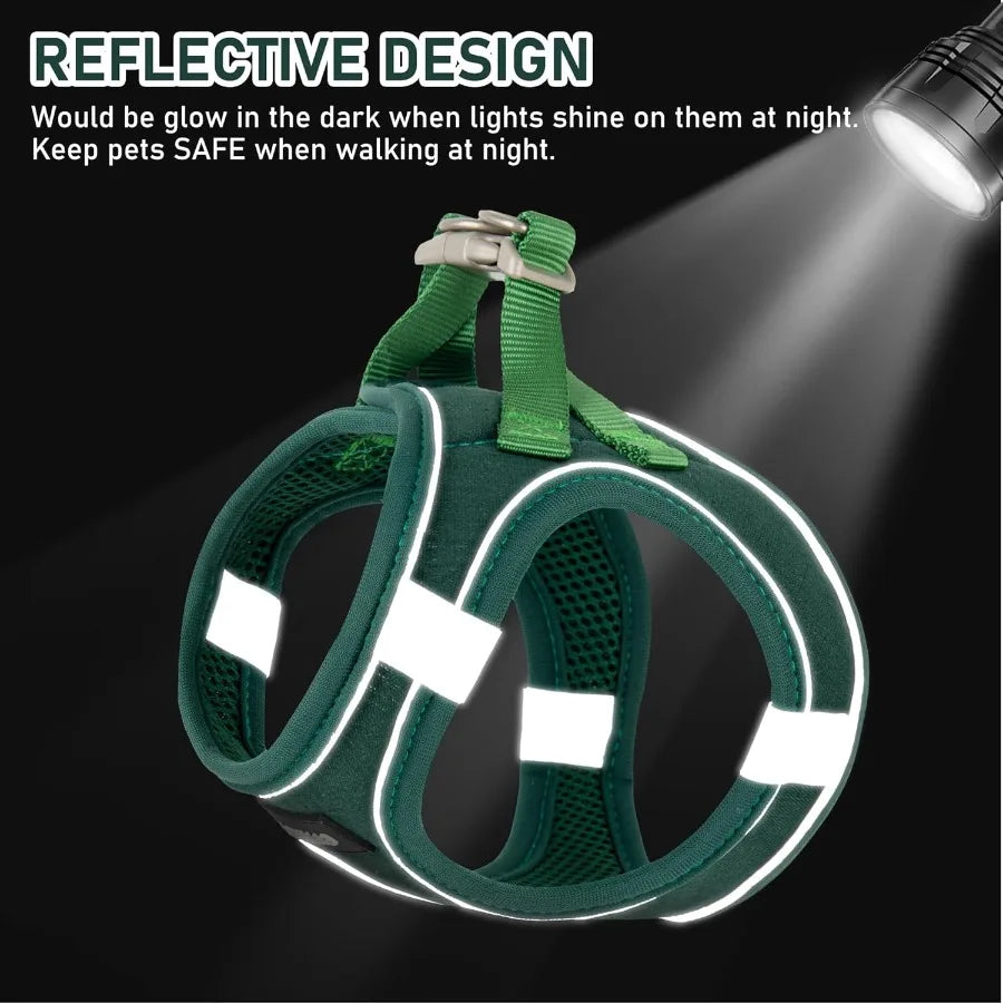 Small Pet Harness Collar and Leash Set for Puppy and Kitten Soft Mesh Linen Fabric Reflective