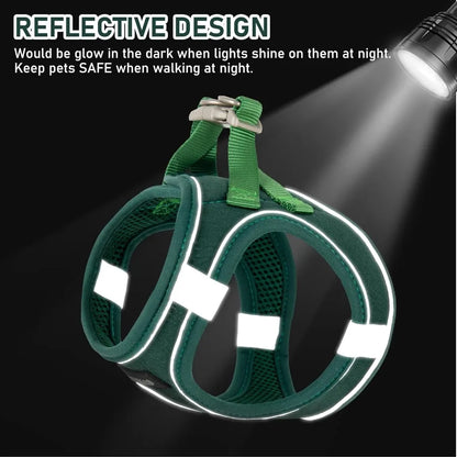 Small Pet Harness Collar and Leash Set for Puppy and Kitten Soft Mesh Linen Fabric Reflective