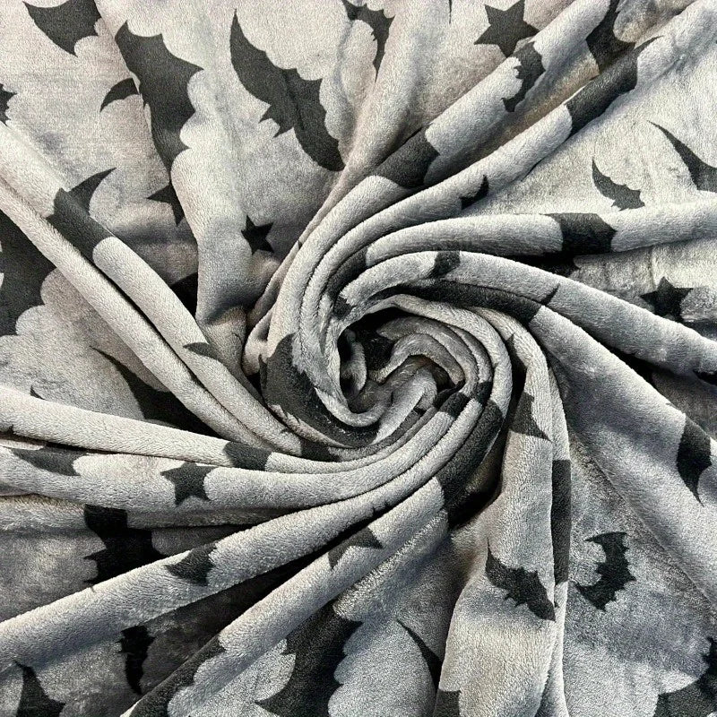 Black and Gray  Throw Blanket - Bats on Velvet Soft Fleece, Extra Large 70"x50"