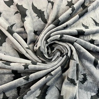 Black and Gray  Throw Blanket - Bats on Velvet Soft Fleece, Extra Large 70"x50"