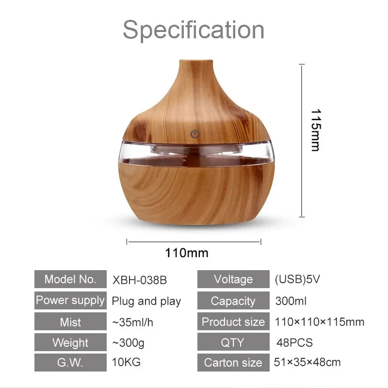 Diffuser Wood Ultrasonic Air Humidifier Essential Oil Aromatherapy Cool Mist Maker