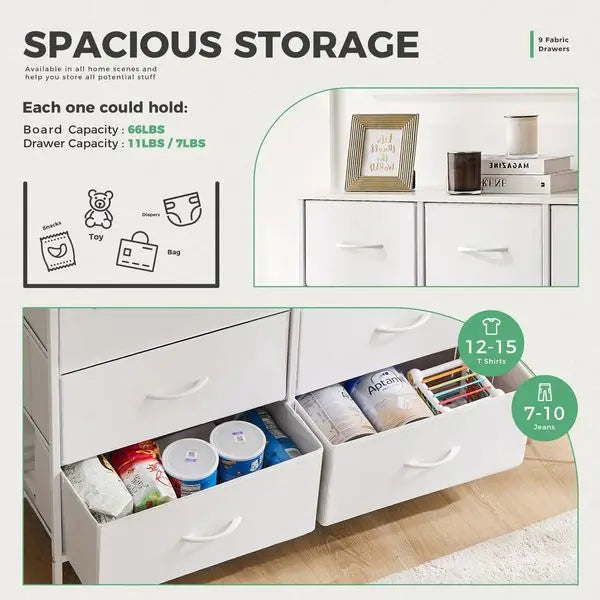 Dresser 9 Fabric Storage Drawer Wardrobe Tall Chest Organizer
