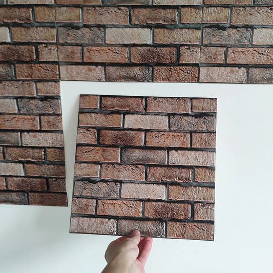 20PCS Of Brown Brick Pattern Self-adhesive Wall Sticker,3D Foam Panel,