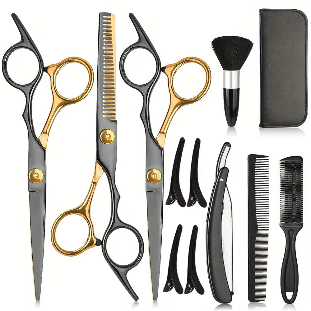 12PCS Salon-Grade Hair Cutting Kit, - Stainless Steel Barber Shears,