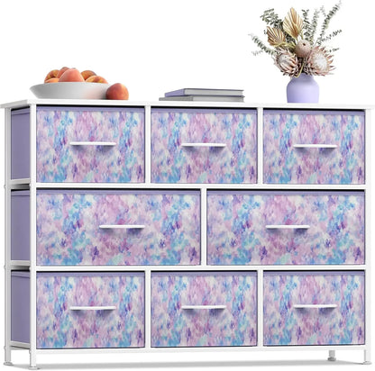 Dresser with 8 Drawers Steel Frame, Wood Top & Handle, Fabric Bins