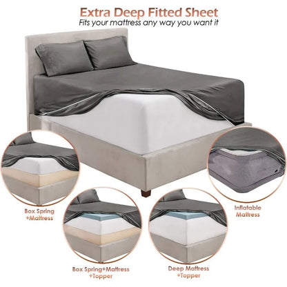 Extra Deep Pocket King Size Sheets Sets - Fits Mattress 18-24 In- Grey Sheets