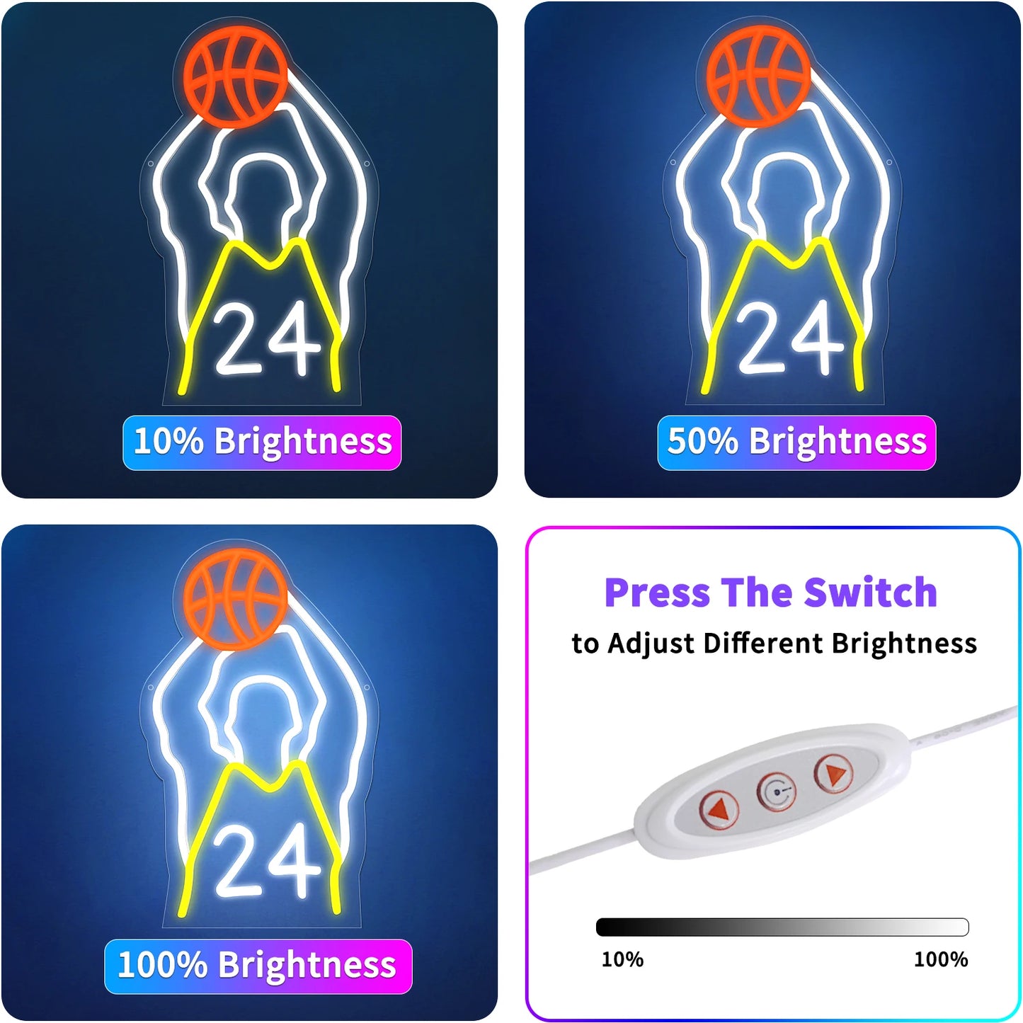 Dimmable LED Neon Sign for Wall Decoration, Sports Basketball Sign