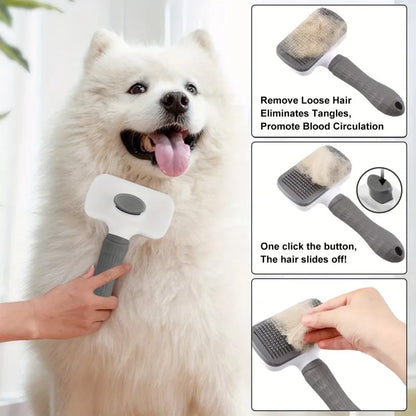 2-in-1 Pet Grooming Brush - Massaging Deshedder with Easy Cleanup
