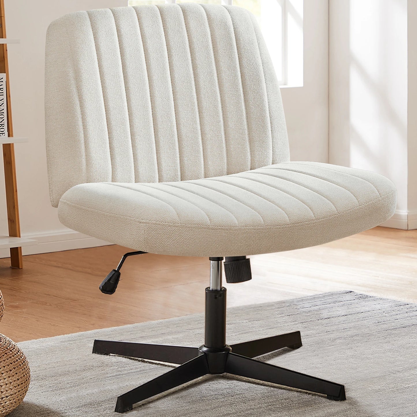 Adjustable Swivel Cross Legged Armless Wide Desk Chair