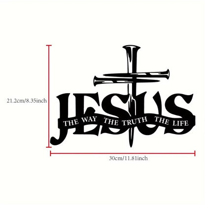 Jesus Cross Metal Wall Sculpture – "The Way, The Truth, The Life" Sign
