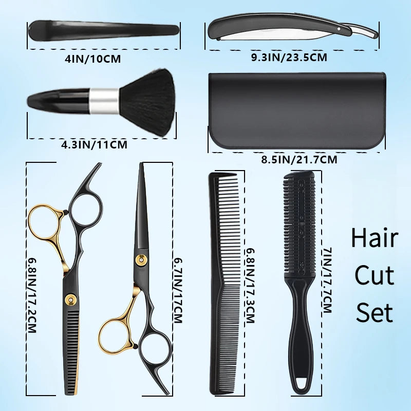 12PCS Salon-Grade Hair Cutting Kit, - Stainless Steel Barber Shears,