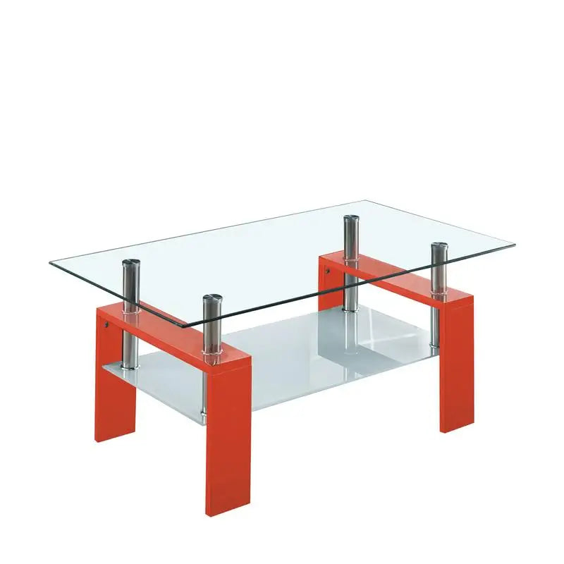 Red Rectangular Coffee Table with Double Layer Storage Shelf