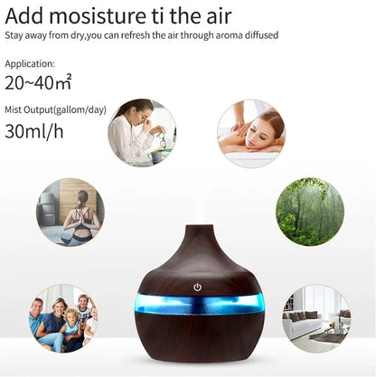 Diffuser Wood Ultrasonic Air Humidifier Essential Oil Aromatherapy Cool Mist Maker