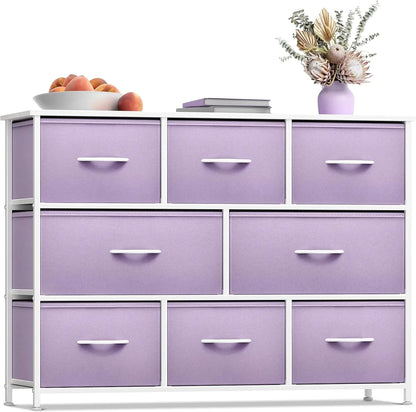 Dresser with 8 Drawers Steel Frame, Wood Top & Handle, Fabric Bins