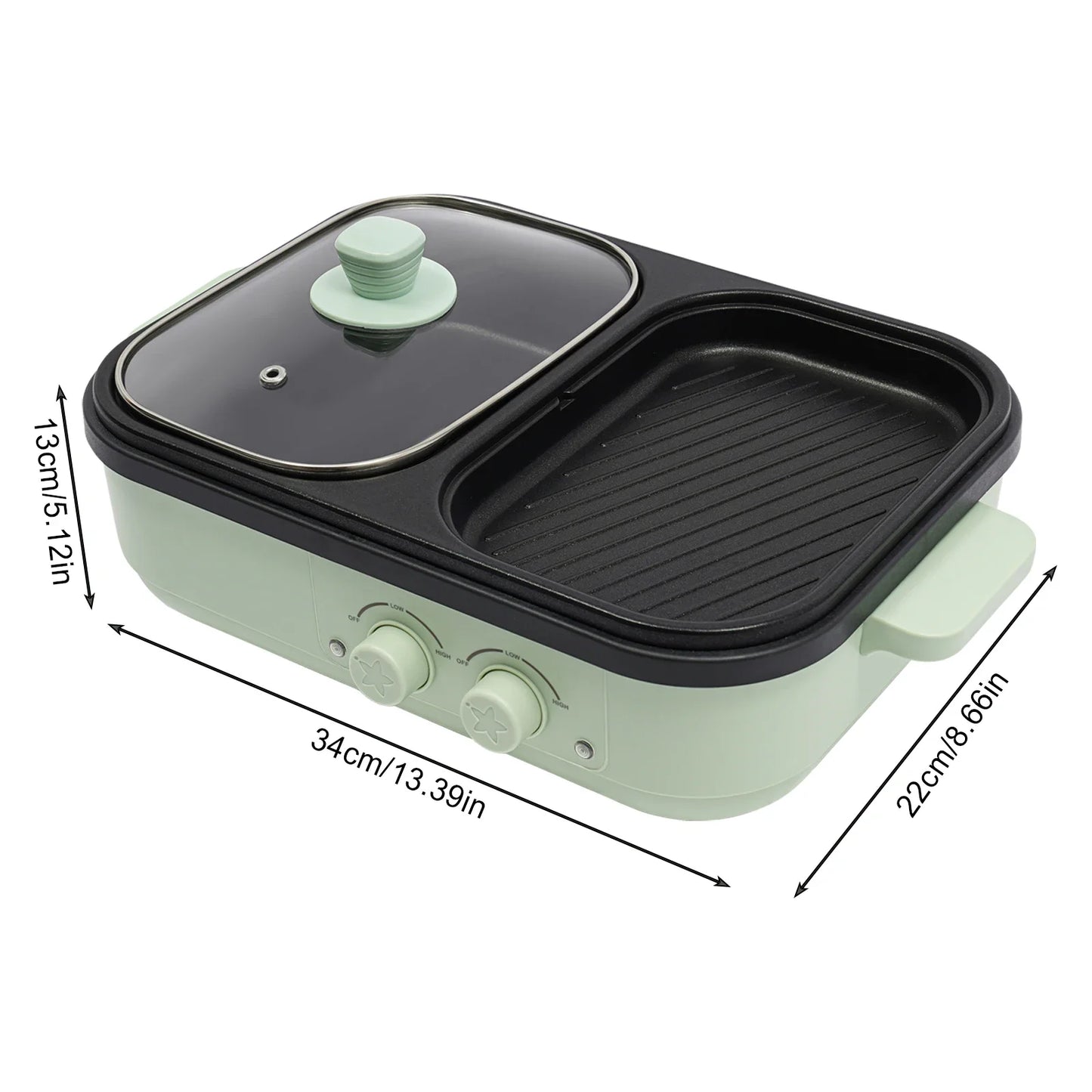 2-in-1 Hot Pot and Grill: Dual Heating Zones for Simultaneous Cooking,