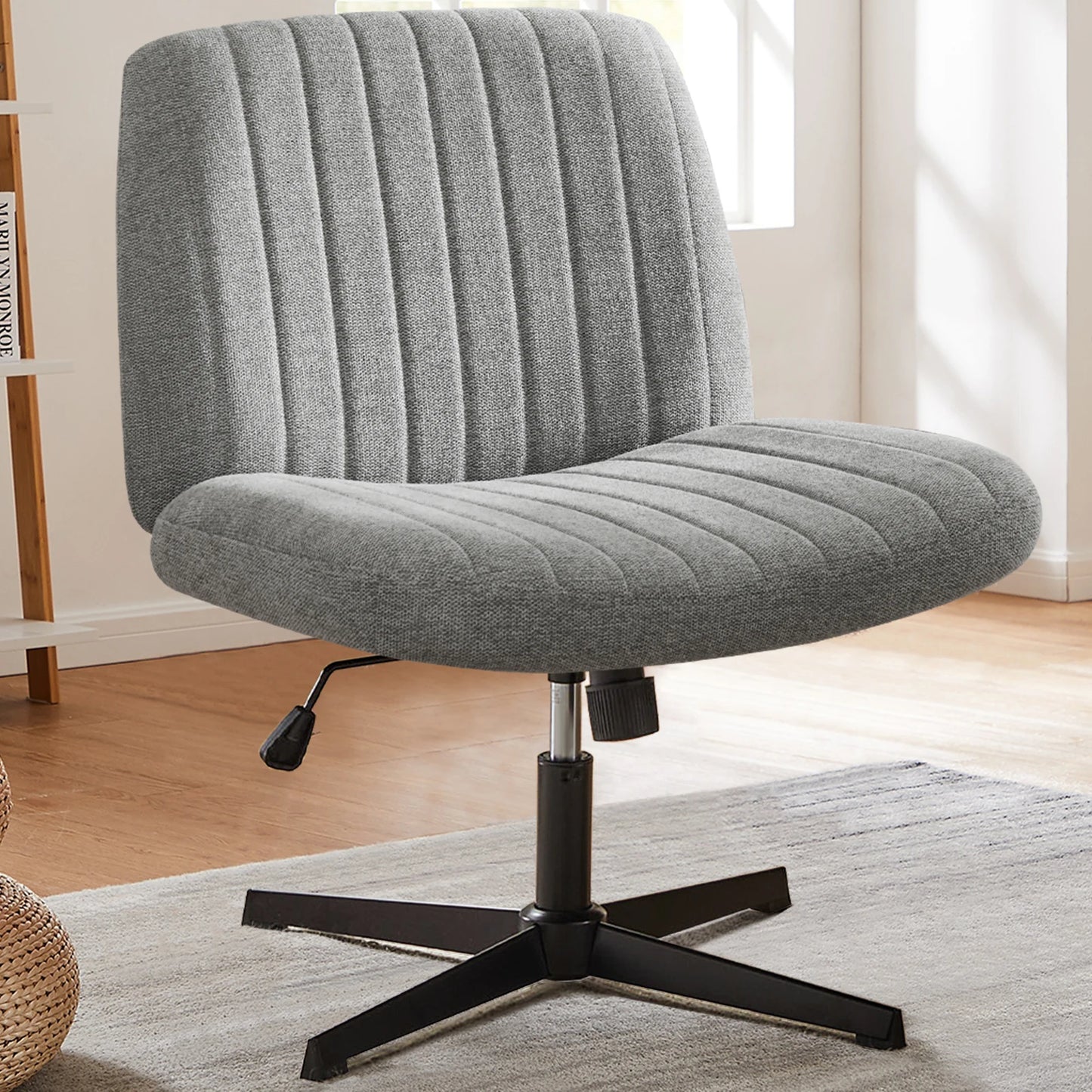 Adjustable Swivel Cross Legged Armless Wide Desk Chair