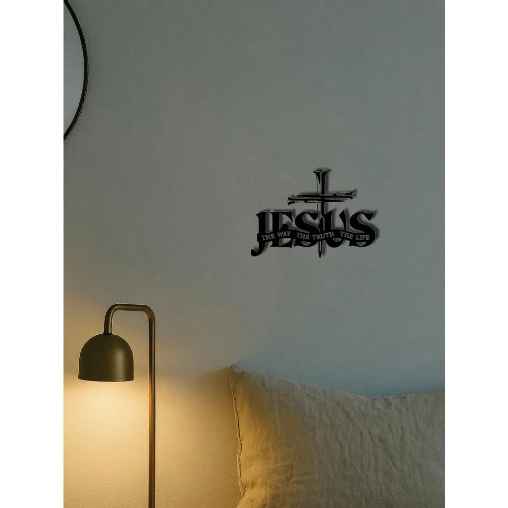 Jesus Cross Metal Wall Sculpture – "The Way, The Truth, The Life" Sign