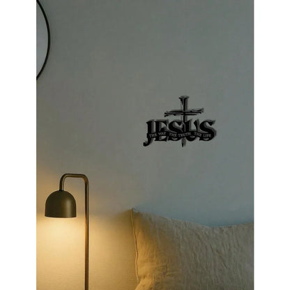 Jesus Cross Metal Wall Sculpture – "The Way, The Truth, The Life" Sign