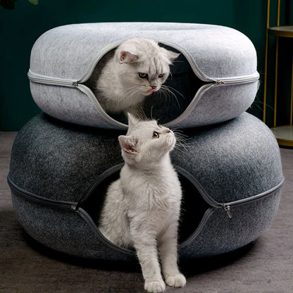 Donut Cat Bed Interactive Tunnel Pet Felt Indoor  House Kitten Training Toy