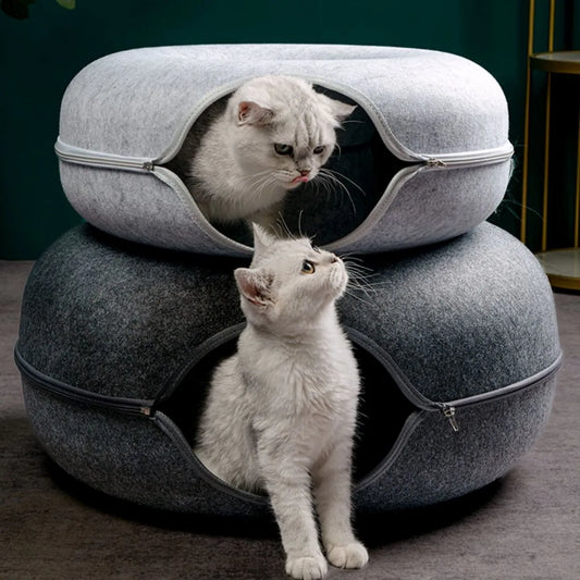 Donut Cat Bed Interactive Tunnel Pet Felt Indoor  House Kitten Training Toy
