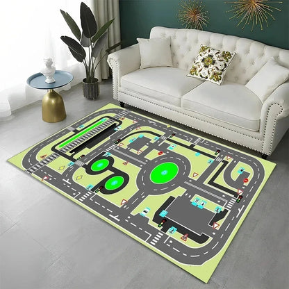 Highway City Child Playmat Traffic Playroom Carpet Rug for Home Living Room Bedroom Doormat Decor,Area Rugs Non-slip Floor Mat