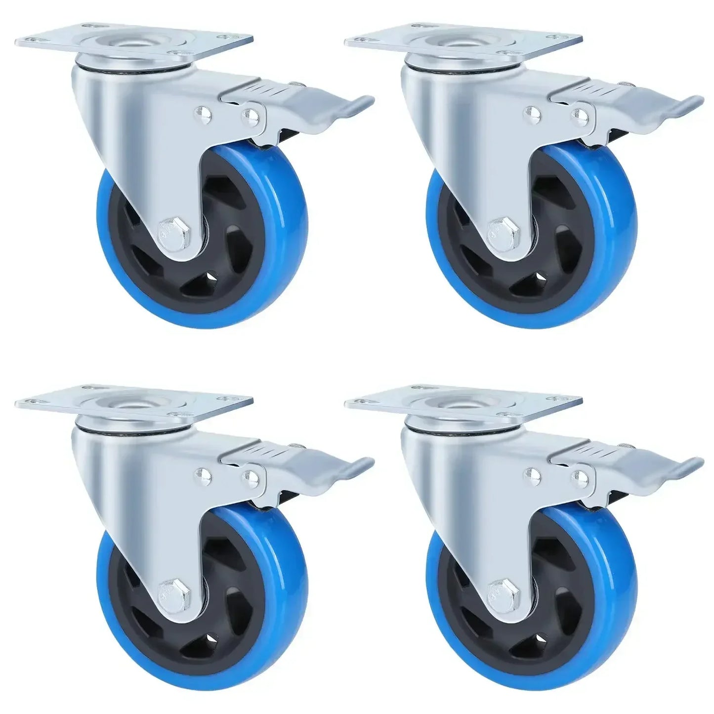 Fixkit 4x 100mm Swivel Castors with Brake Heavy Duty Castors 150kg Per Castor